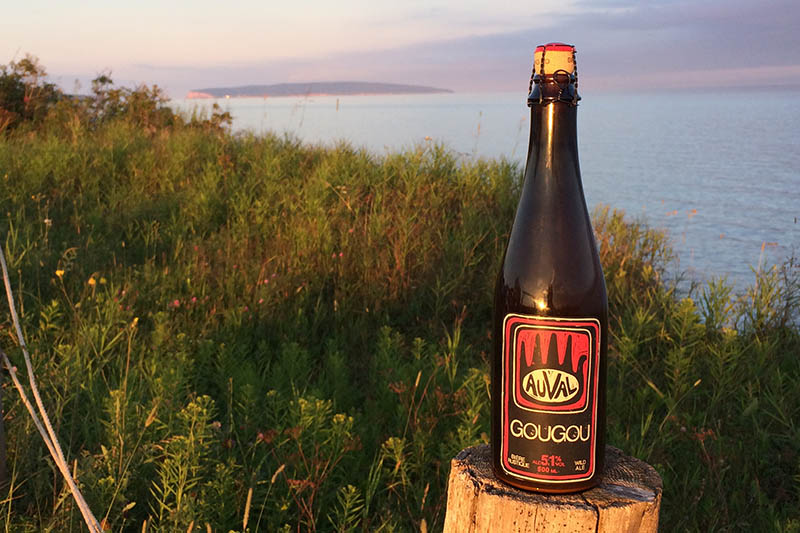 Bouteille de bière Auval devant la mer en Gaspésie